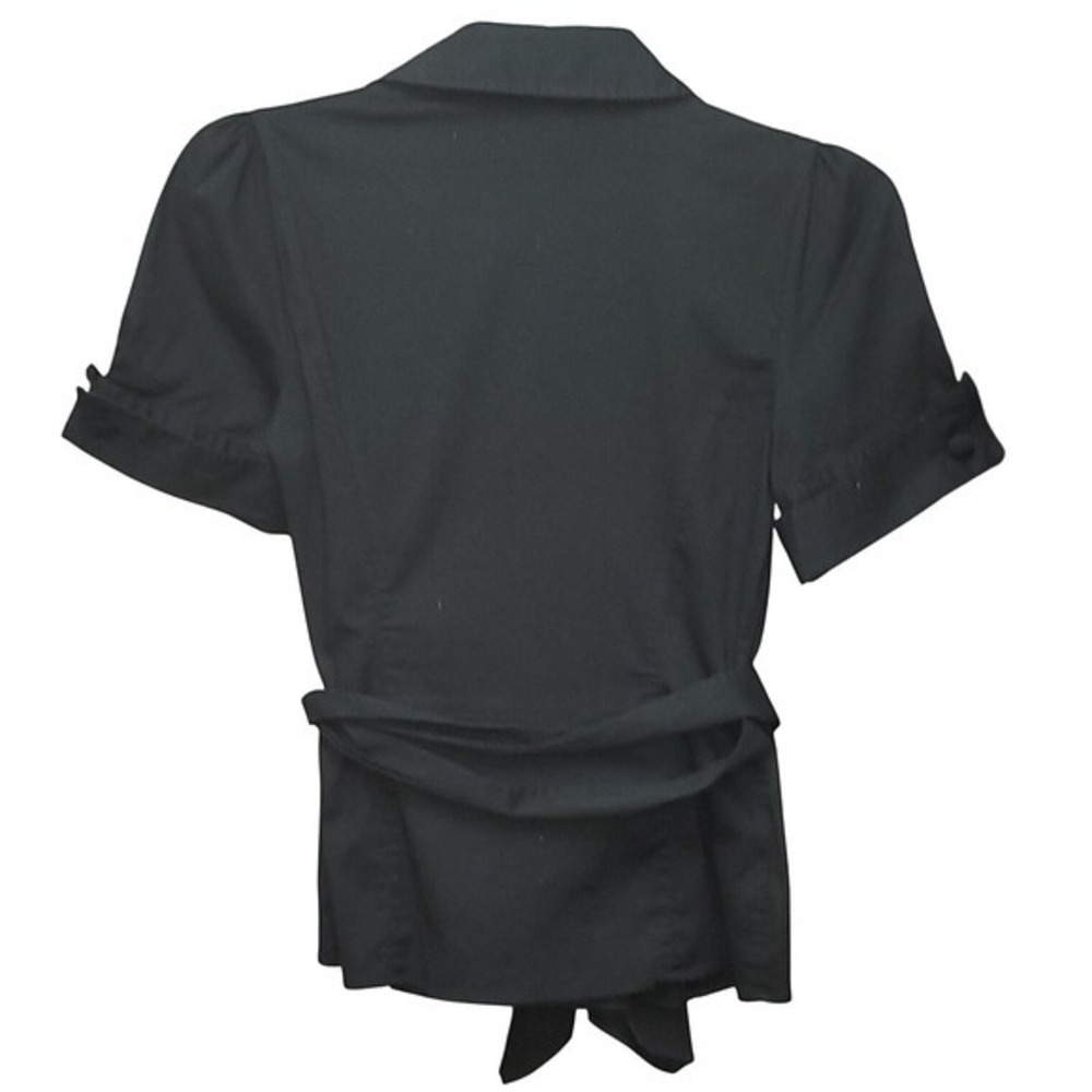 INC Black Wrap Short Sleeve Tie Waist‎ Shirt Top 10 Minimalist Office Workwear - Picture 3 of 11